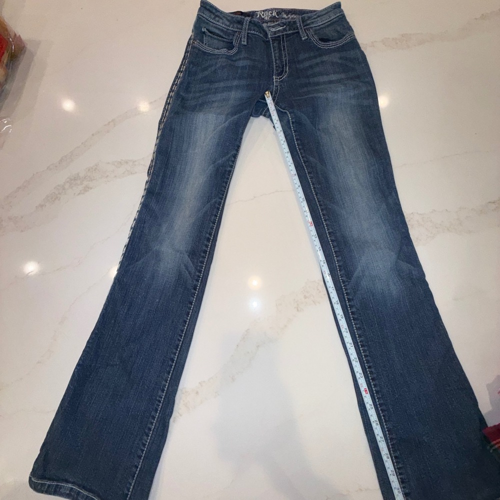 Rock 47 by Wrangler Womens Low Rise Bootcut Jeans Medium Wash WJX77UN 32 Inseam